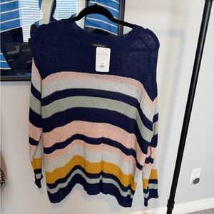 DAVI & DANI Striped Sweater - Navy, Pink, Gray, Yellow